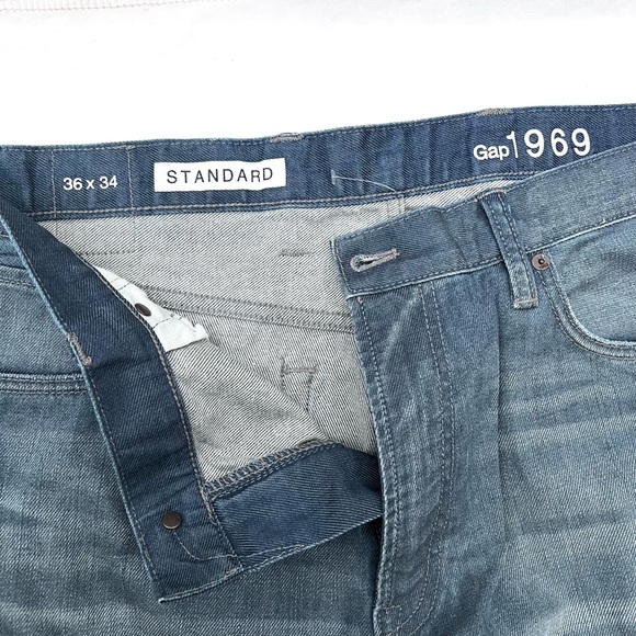 Gap 1969 Standard Straight Leg Distressed Medium Wash Jeans 36"x34" - Picture 4 of 5